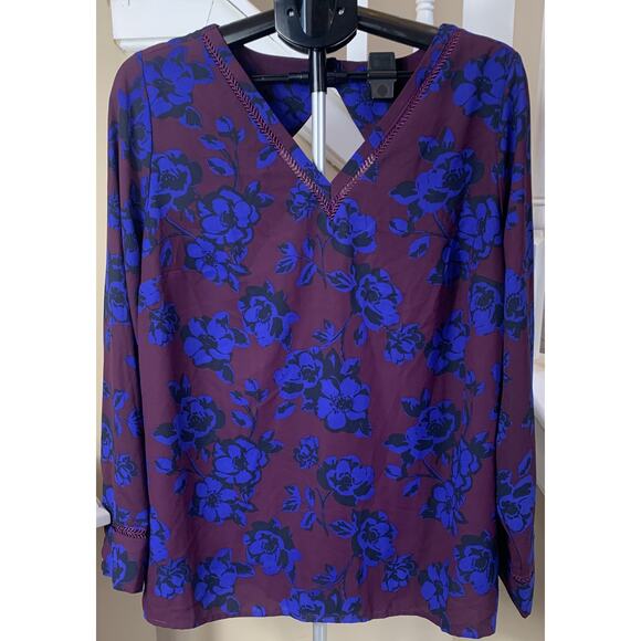 41 Hawthorn Long Sleeve Blouse 1x Burgandy Blue Floral - Picture 1 of 6